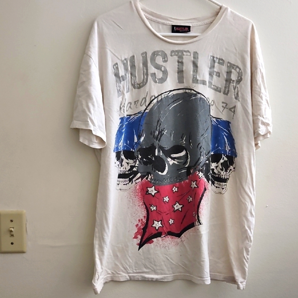 XL Hustler‎ Hollywood White Skull Graphic Tee